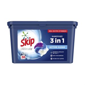 Skip Ultimate Active Clean Απορρυπαντικό Πλυντηρίου Κάψουλες 38 τεμάχια 1026 gr