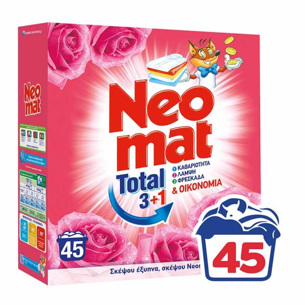 Neomat Total Σκόνη Πλυντηρίου Άγριο Τριαντάφυλλο 45 μεζούρες 2,25kg
