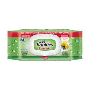 Wet Hankies Υγρά Μαντηλάκια Antibacterial Λεμόνι 72 τεμάχια