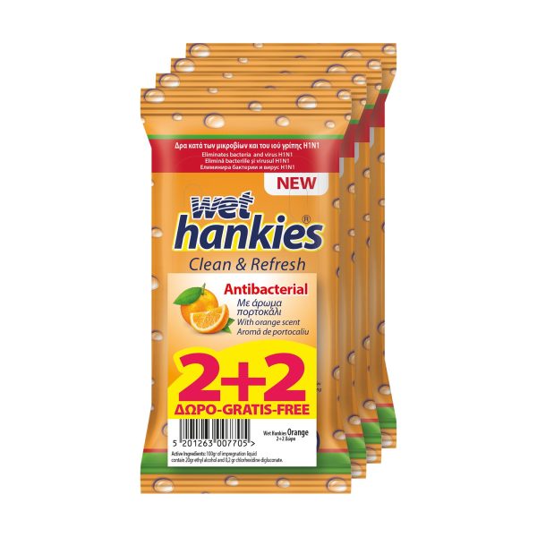 Wet Hankies Υγρά Μαντηλάκια Antibacterial Πορτοκάλι 2+2 Δώρο