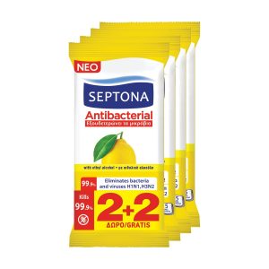 Septona Μαντηλάκια Αντιβακτηριδιακά Λεμόνι 2+2 Δώρο